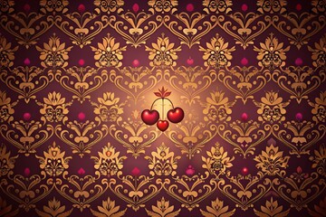 Rich gradient texture in dark orange brown and purple hues featuring a cherry gold vintage background design concept with ornate patterns and classic styles.