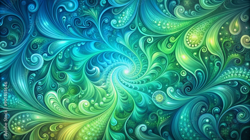Poster vibrant abstract blue green teal background with swirly patterns and subtle texture, evoking a sense