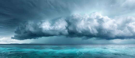 Fototapeta premium A dramatic seascape showcasing dark clouds above tranquil turquoise waters, capturing the essence of nature's power and beauty.