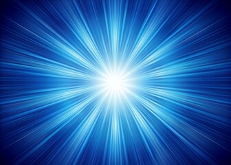 Vibrant blue sunburst radiates from the center of the frame, casting a warm glow on a subtle gradient background with soft, feathery texture.