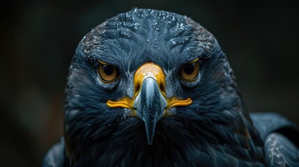 Black eagle with a dark background, close up photography