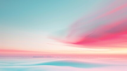 Fototapeta premium A serene gradient sky blending soft pink and blue hues, creating a dreamy atmosphere over a tranquil landscape.