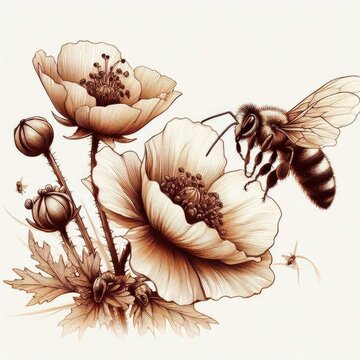 bee pollinating brown flowers clip art preview