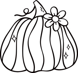 Groovy retro autumn pumpkin hippie cartoon coloring outline doodle playful and vibrant fall season illustration.