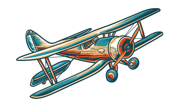 recommend clip art: Vintage biplane illustration with vibrant colors. Perfect for aviation themed designs.