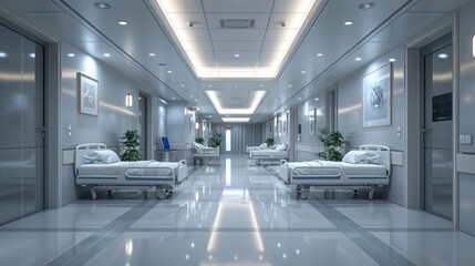 Hospital Corridor with Empty Beds