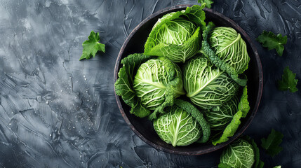Fototapeta premium Cabbage pieces filled in bowl on dark background