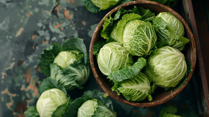 Fototapeta premium Cabbage pieces filled in bowl on dark background
