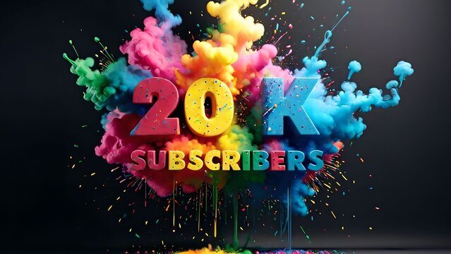 20k,  20000 subscribers. Celebration, 3d letters with colored smoke and paints