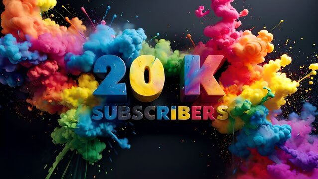 20k, 20000 subscribers. Celebration, 3d letters with colored smoke and paints