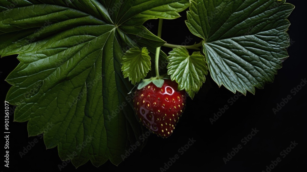 Wall mural strawberry on black background