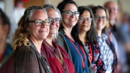 Obraz premium A group of educators, their faces reflecting the challenges and rewards of their profession, stand united in their commitment to shaping the minds of future generations