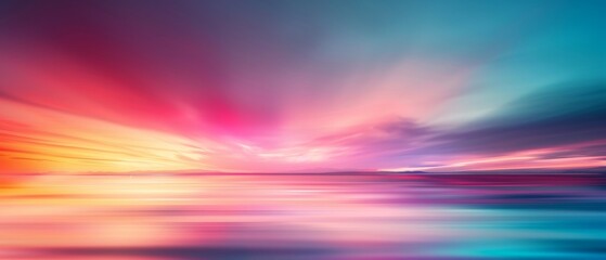 Obraz premium A vibrant abstract landscape capturing a stunning sunset with colorful hues reflecting on calm water, evoking a sense of tranquility.