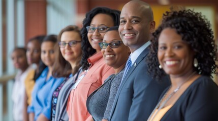 Obraz premium A group of educators, their faces reflecting the diversity of the student body they serve, work tirelessly to close the achievement gap and ensure that every student has the opportunity to succeed
