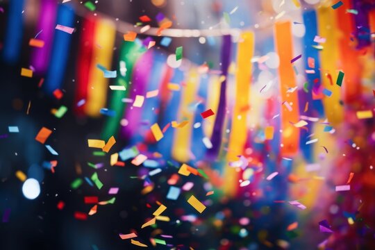 Rainbow flags and Confetti confetti illuminated backgrounds. - Powered by Adobe