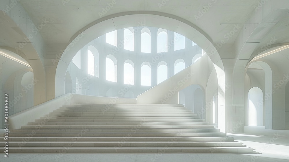Aufkleber white building with long staircase and large windows in museum of modern art. featuring arches and c