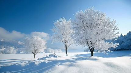 Snow-covered trees in a winter landscape