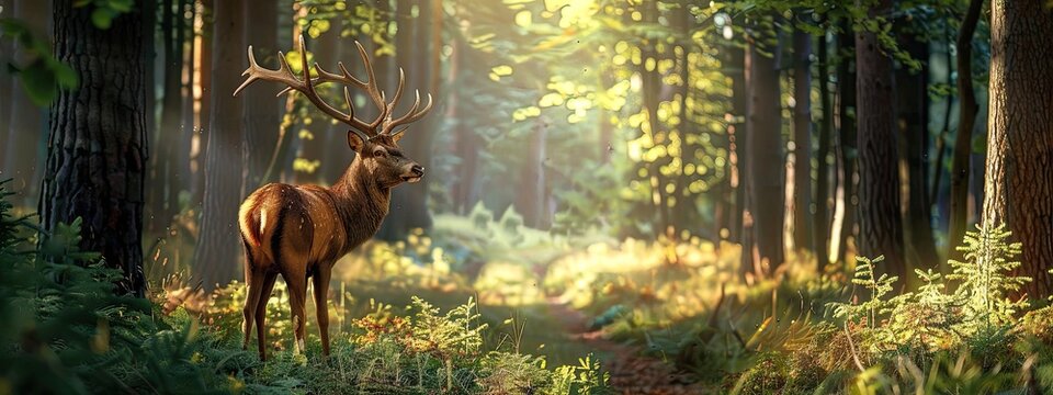 Fototapeta deer in the forest in nature. Selective focus