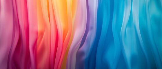 A vibrant fabric wave with smooth gradient colors of pink, orange, and blue, ideal for backgrounds or artistic designs.
