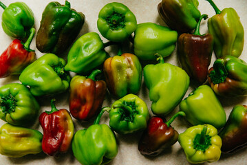 Green, juicy, fresh, peppers background. Pepper background for farmers market and vegetable shop