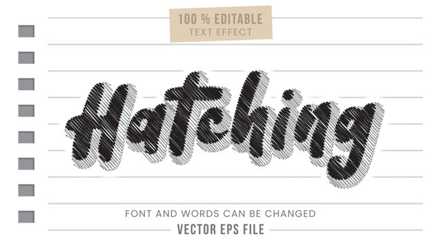 Editable text effect with artistic hatching and shadow effects
