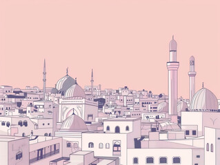 Naklejka premium Risograph stencilled riso print travel poster, card, wallpaper or banner illustration, modern, isolated, clear, simple of Amman, Jordan. Artistic, screen printing, stencil