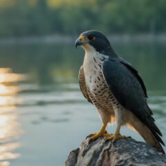 a bird that is sitting on a rock by the water