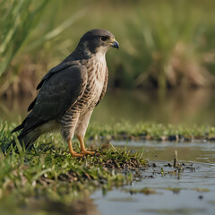 Fototapeta premium a bird that is standing on the grass by the water