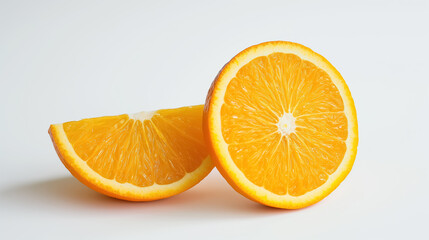 Fototapeta premium Sliced orange with vibrant, juicy segments on a clean white background, showcasing the freshness and bright color of the fruit.