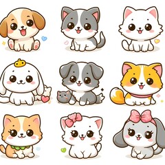 Adorable Cartoon Pets Collection - Cute Dogs and Cats Set