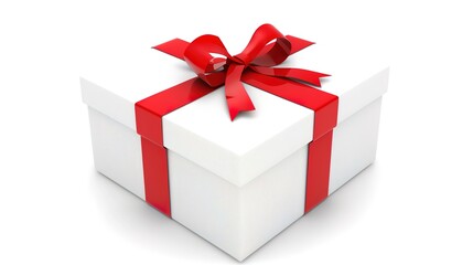 Obraz premium Elegant White Gift Box with a Red Ribbon, Perfect for Special Occasions and Celebrations