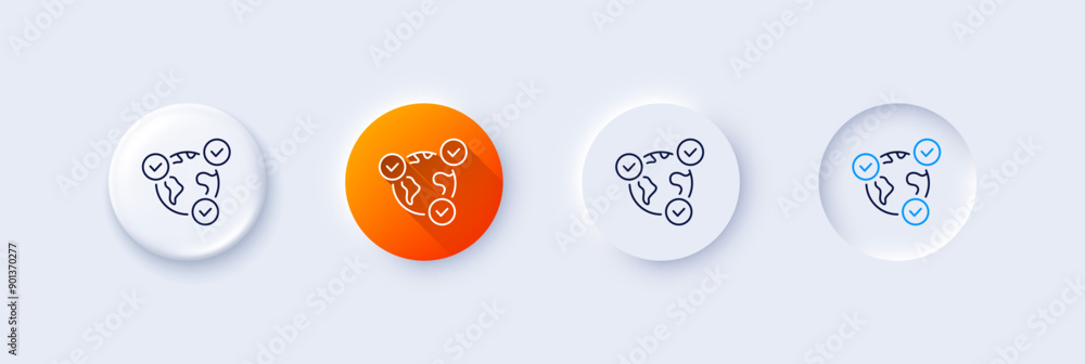 Poster online voting line icon. neumorphic, orange gradient, 3d pin buttons. internet vote sign. web electi