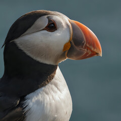 a bird with orange beak and black body and white body