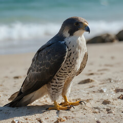 a bird standing on the sand near the ocean on a beach