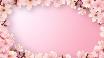 Obraz premium Pink Cherry blossom Illustration. Frame of Sakura Cherry Blossoms Spring flower
