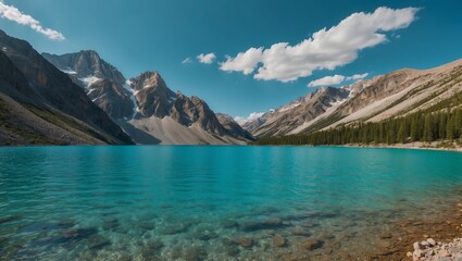 Majestic mountain lake view with clear blue waters