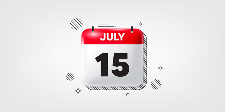 Calendar date of July 3d icon. 15th day of the month icon. Event schedule date. Meeting appointment time. 15th day of July. Calendar month date banner. Day or Monthly page. Vector