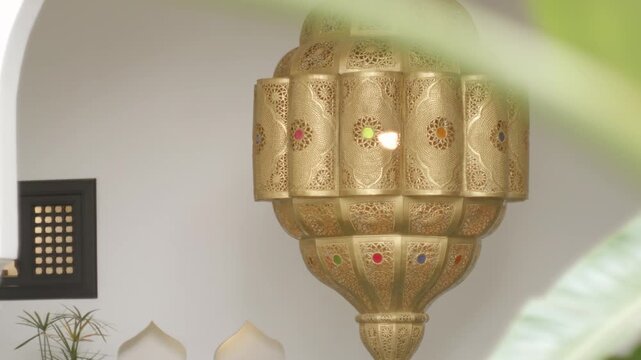 Arabic Lamp in Traditional Moroccan Riad, Reveal with Blurred Elements