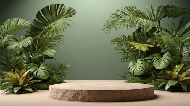 Product podium for cosmetic, 3D rendered, natural, realstic