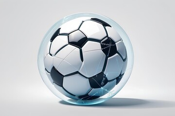 Fototapeta premium Soccer Ball in a Glass Sphere: A classic soccer ball, encased in a transparent glass sphere, evokes a sense of fragility and value, while showcasing the beautiful game's timeless elegance. 