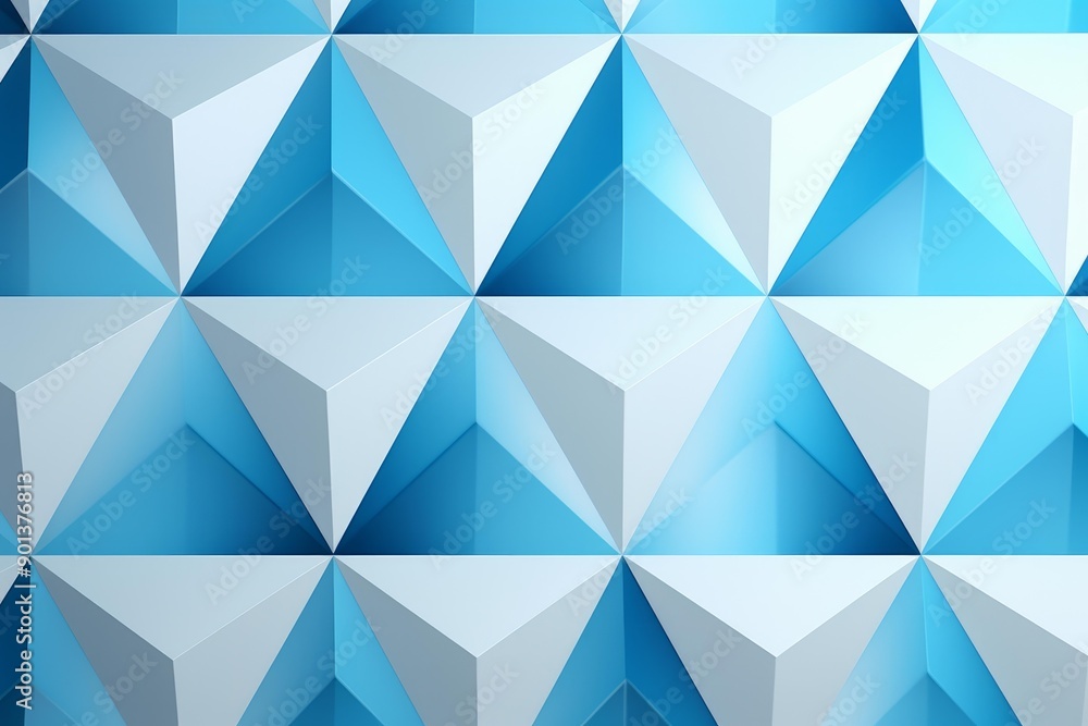 Poster blue and white seamless abstract geometric pattern background with 3d triangle shapes for modern wal