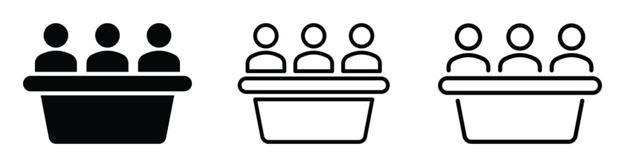 Jury group committee icon set. Council meeting signs. Vector group meeting icons