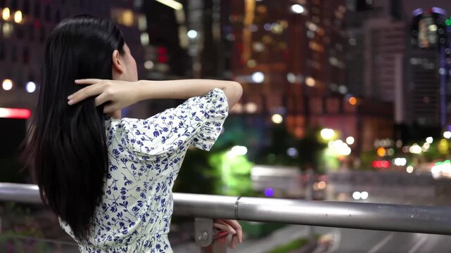 Portrait of lonely Female Girl Beauty Sad Thinking Overpass Evening, cute sad woman being depressed. Hearthbroken women, lady with depression