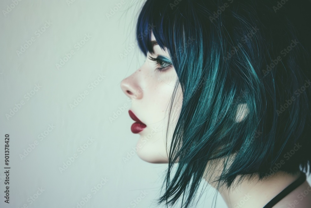 Canvas Prints american young woman with vivid green black hair portrait photography fashion.