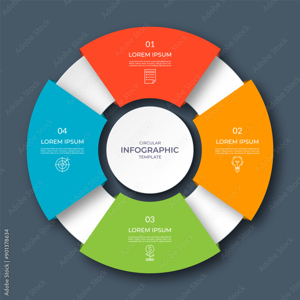 Canvas Prints infographic circular diagram with 4 options, parts. four-step process chart with colorful segments, 