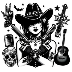 Cowgirl with Guns and Guitars