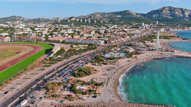 Marseille, France: Aerial view of famous French city by Mediterranean Sea, Borely Park (Parc Bor&eacute;ly), summer day with clear blue sky - landscape panorama of Europe from above
