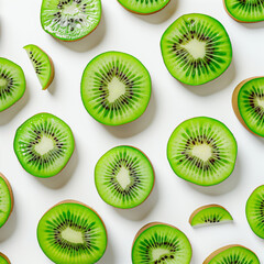 Fototapeta premium Sliced and chopped kiwis on white background
