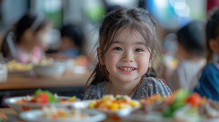 Happy Little Girl at Lunchtime