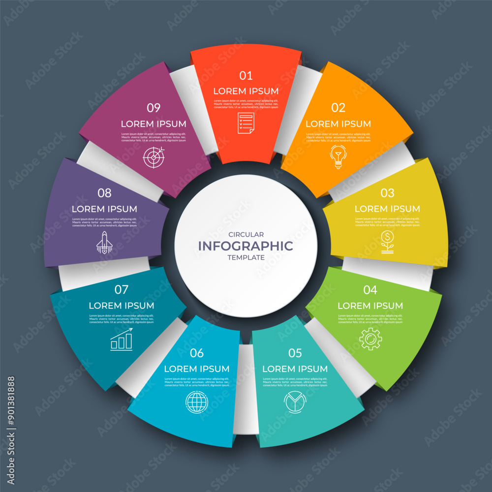 Canvas Prints infographic circular diagram with 9 options, parts. nine-step process chart with colorful segments, 